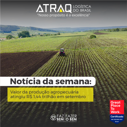 ATRAQ Log�stica O Valor Bruto da Produ&ccedil;&atilde;o Agropecu&aacute;ria (VBP) do Brasil foi estimado em R$ 1,44 trilh&atilde;o em setembro, segundo levantamento divulgado em 23 de outubro pela Secretaria de Pol&iacute;tica Agr&iacute;cola do...